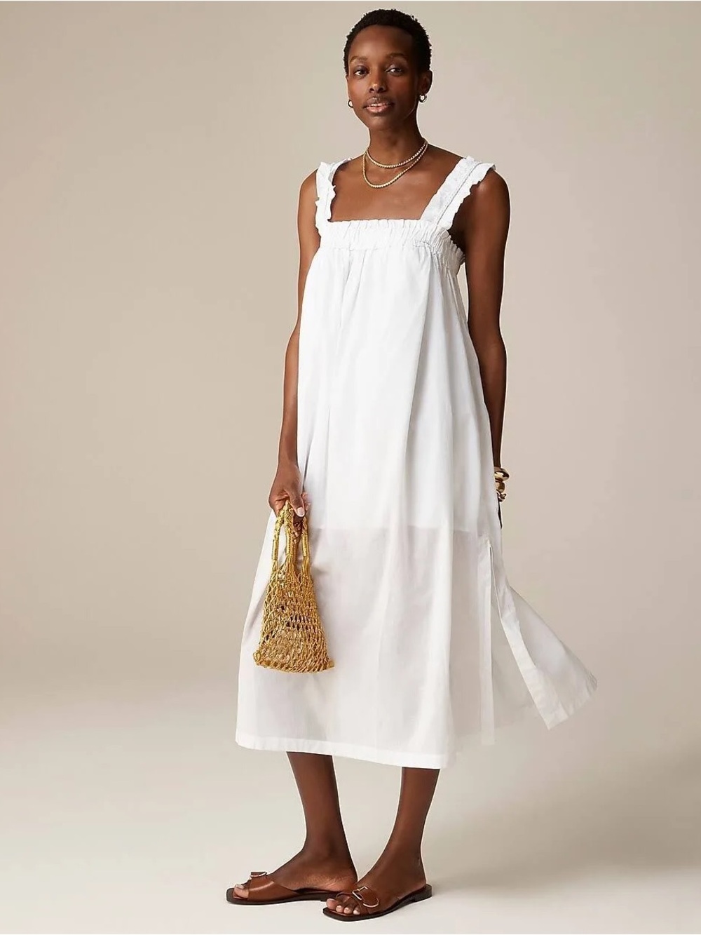 JCrew— White Cotton Voile Ruffle-Trim Dress. Size XS. Orig $119